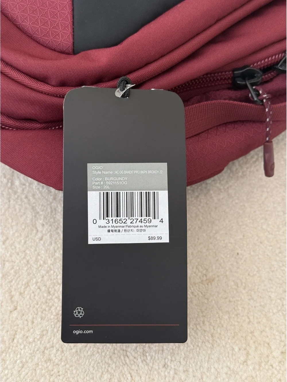 OGIO Bandit Pro 20L Backpack Burgundy NWT Willow Bend Country Club Cape Cod